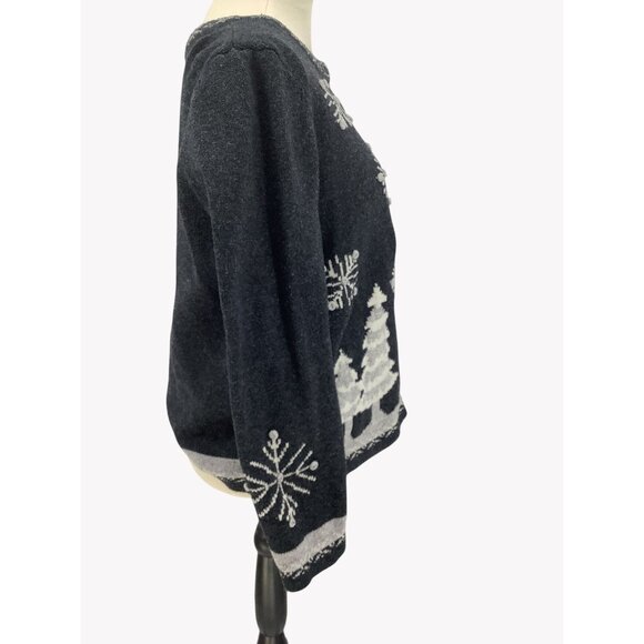 Vintage Button-Up Gray Wool Cardigan Ugly Christmas Sweater Womens Size M - Picture 4 of 8